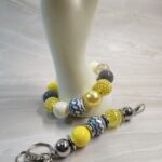 Yellow & Grey Bubblegum Beaded Bracelet & Keychain Set