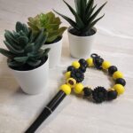 Yellow and Black Flower Wristlet and Pen Set